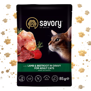 Корм вологий Savory Adult Cat Pouch Lamb and Beetroot in Gravy для дорослих котів з ягням та буряком у соусі 85 г 1111171667 фото