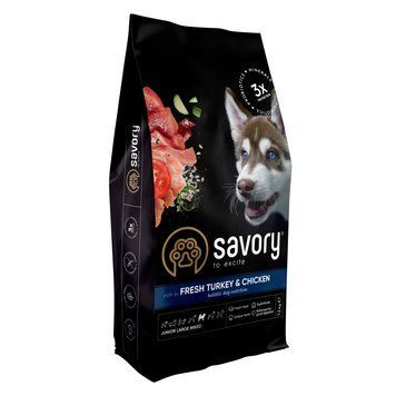 Корм сухий Savory Junior Large rich in Fresh Turkey and Chicken для молодих собак великих порід від 25 кг зі свіжою індичкою 1111162974 фото