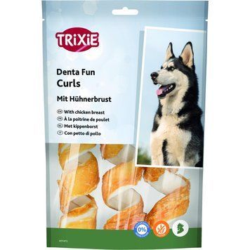 Ласощі Trixie Denta Fun Chicken Chewing Curls для собак Палички для чищення зубів сиром ятна шкіра з куркою 15 см 110 г 3 шт 1111163209 фото