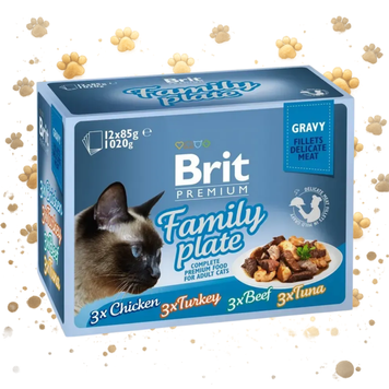 Корм вологий Brit Premium Cat Family Plate Gravy pouches набір для котів м_ясна тарілка в соусі курка та індичка з яловичино 1111146994 фото
