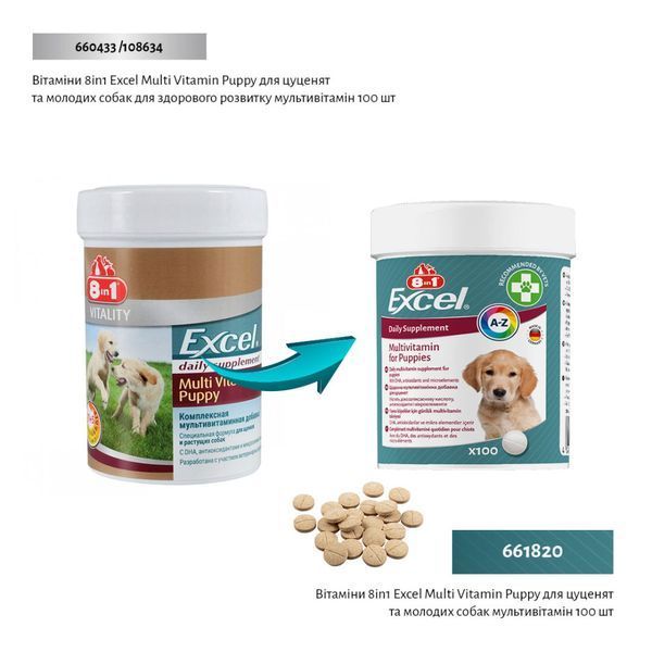 Вітаміни 8in1 Excel Multi Vitamin Puppy для цуценят та молодих собак мультивітамін 100 шт 1111201792 фото
