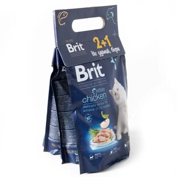 Набір 2+1 Brit Premium by Nature Cat Kitten 300 g (д/кошенят з куркою) 1111174018 фото