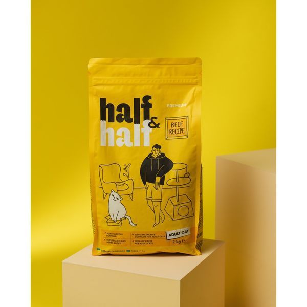 Корм сухий HalfHalf для дорослих котів із яловичиною 2 кг 1111175732 фото