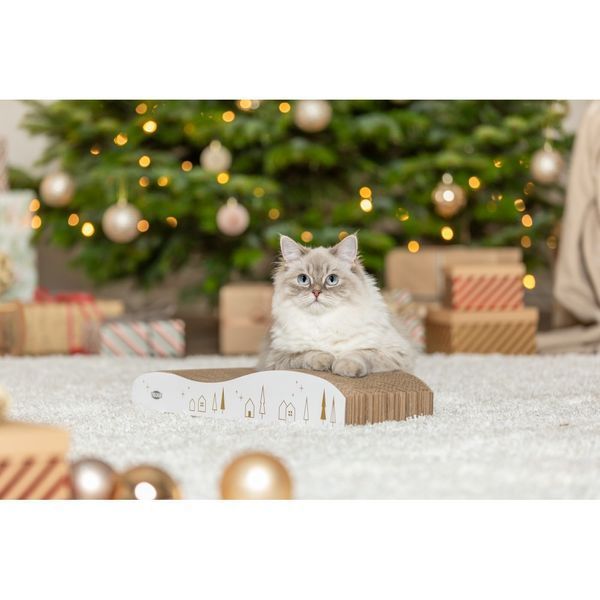 Кігтеточка-хвиля Trixie для котів Різдвяна кортонна біло-золота 43,5х8х20 см 1111214673 фото