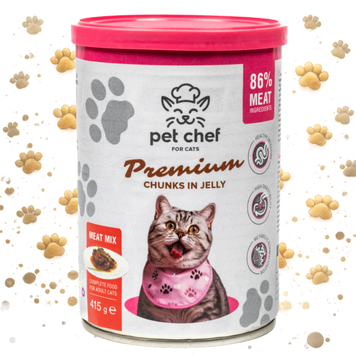 Вологий корм для котів Pet Chef шматочки в желе М ясний мікс 415 г 1111189100 фото