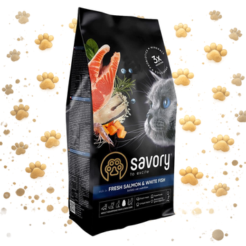 Корм сухий Savory Adult Cat Gourmand Fresh Salmon and White Fish для довгошерстих котів зі свіжим лососем і білою рибою 2 кг 1111162995 фото