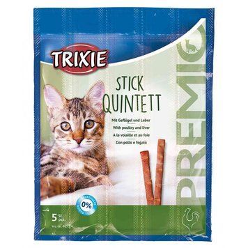 Ласощі Trixie Premio Stick Quintett для котів палички з домашньою птицею та печінкою 5 г 5 шт 1111135172 фото