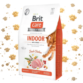Корм сухий Brit Care Cat Grain Free Indoor Anti-stress для дорослих домашніх котів гіпоалергенний з куркою 2 кг 1111162367 фото