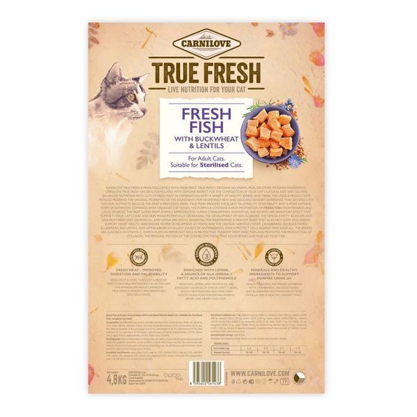 Корм сухий Carnilove True Fresh Cat Fresh Fish для дорослих котів з рибою 4,8 кг 1111174825 фото