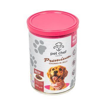 Вологий корм для собак Pet Chef шматочки в желе з яловичиною 415г 1111189105 фото