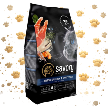 Корм сухий Savory Adult Cat Gourmand Fresh Salmon and White Fish для дорослих котів зі свіжим лососем і білою рибою 400 г 1111162994 фото