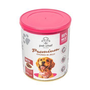 Вологий корм для собак Pet Chef шматочки в желе з яловичиною 800 г 1111189106 фото
