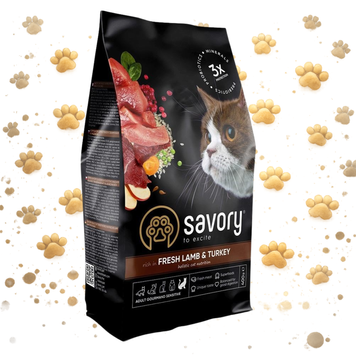 Корм сухий Savory Adult Cat Sensitive Digestion Fresh Lamb and Turkey для дорослих котів з чутливим травленням зі свіжою ягн 1111163000 фото
