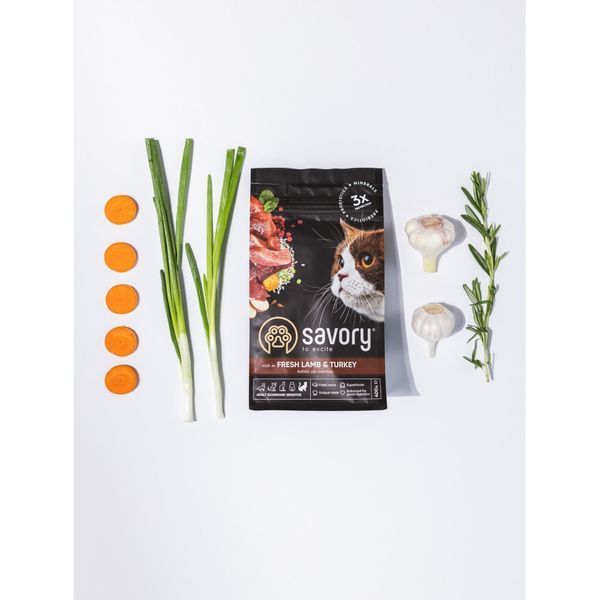 Корм сухий Savory Adult Cat Sensitive Digestion Fresh Lamb and Turkey для дорослих котів з чутливим травленням зі свіжою ягн 1111163000 фото