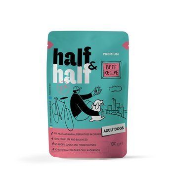 Корм вологий Half and Half, Beef in Gravy for Adult Dogs, шматочки яловичини в соусі для дорослих собак, 100 г 1111195157 фото