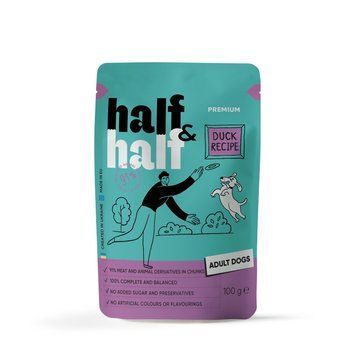 Корм вологий Half and Half, Duck in Gravy for Adult Dogs, шматочки качки в соусі для дорослих собак, 100 г 1111195158 фото