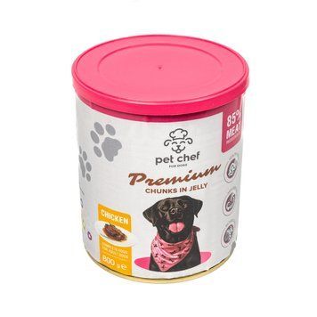 Вологий корм для собак Pet Chef шматочки в желе з куркою 800 г 1111189110 фото