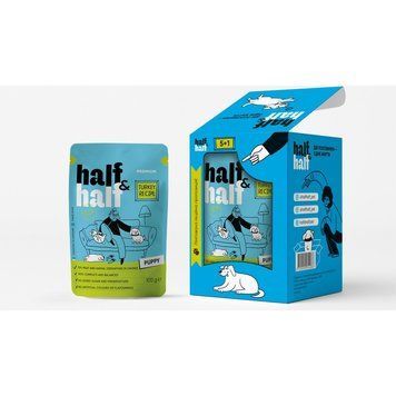 Набір вологих кормів Half and Half "5+1" для цуценят, шматочки з індичкою в соусі, паучі, 6 шт*100 г 1111214334 фото