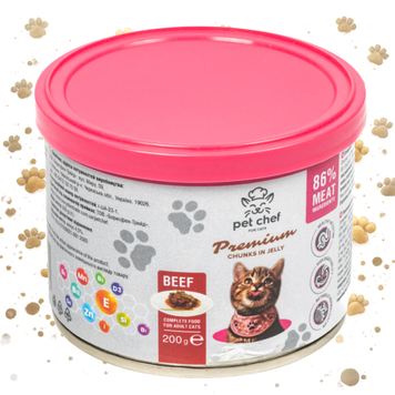 Вологий корм для котів Pet Chef шматочки в желе з яловичиною 200 г 1111189113 фото