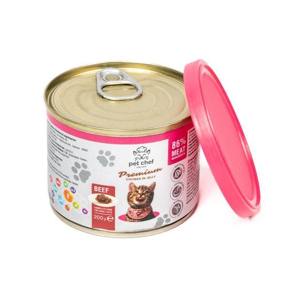 Вологий корм для котів Pet Chef шматочки в желе з яловичиною 200 г 1111189113 фото