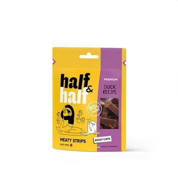 Ласощі HalfHalf м ясні смужечки для котів, із качкою 50 г 1111175715 фото