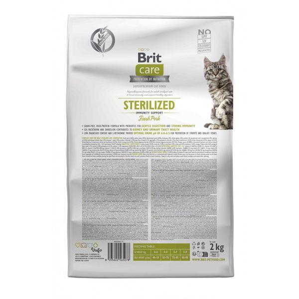 Корм сухий Brit Care Cat Grain Free Sterilized Immunity Support для стерилізованих котів для підтримки імунітету зі свининою 1111175081 фото