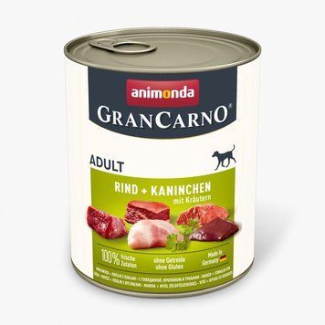 Корм вологий GranCarno Adult Beef Rabbit with Herbs для дорослих собак з яловичиною кроликом і травами 800 г 1111171528 фото