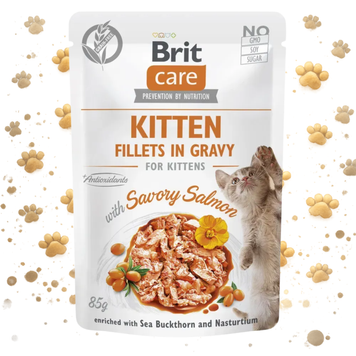 Корм вологий Brit Care Fillets in Gravy Savory Salmon Kitten д/кошенят філе в соусі з лососем 85 г 1111180882 фото