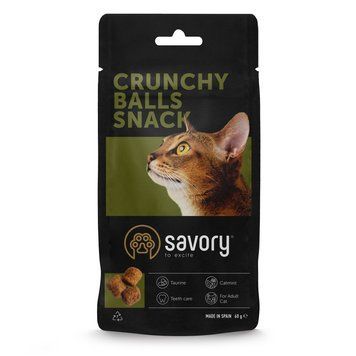 Хрумкі ласощі Savory Cats Snacks Crunchy Balls для дорослих вибагливих котів, кульки з котячою м ятою, 60 г 1111204200 фото