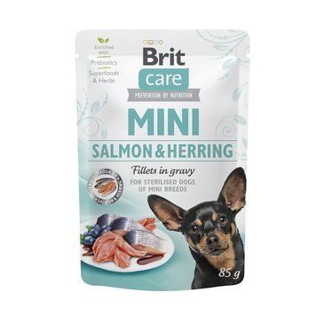 Корм вологий Brit Care Mini для дорослих собак мініатюрних порід філе з лососем та оселедцем в соусі 85 г 1111162669 фото