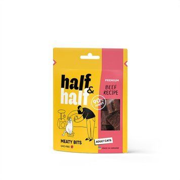 Ласощі HalfHalf м ясні шматочки для котів, з яловичиною 50 г 1111175716 фото